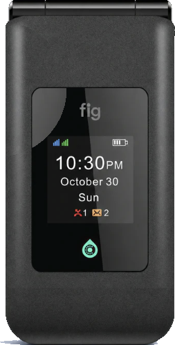 Fig Mini II small kosher flip phone, open, front view
